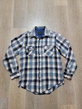 80s Men's Sears Perma-Prest Blue Plaid Acrylic Flannel Shirt Size M Distressed