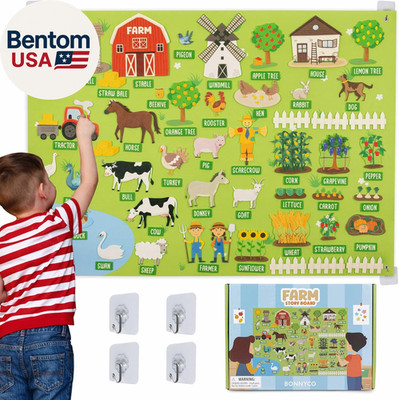 Felt Board for Toddlers with 92 Animal Farm Figures. Montessori and Sensory Toys