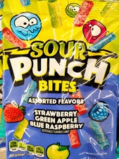 Lot of 2 Sour Punch Bites Assorted Flavors Candy Bag, 3.7 oz
