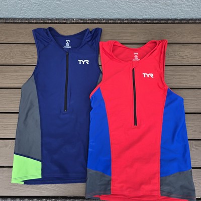 TYR Men Blue/grey & Red/blue Triathlon Competitor Singlets Tank M New  No Tag