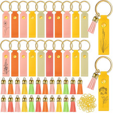 100 Pcs PU Leather Keychain Blanks Bulk Laser Engraving Blanks Keychain Kit 50 P