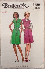 BUTTERICK 3529 VTG 70s HTF Jumper Dress Loose Yoke Gathers Button 16 UNCUT Sew