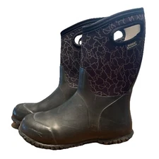 Bogs Waterproof Kid Youth Durham Crckle Size 4 Black Rubber Rain Winter Boots