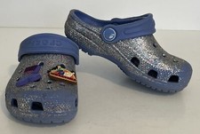 Crocs Girls Size C 9 Classic Purple Glitter Clogs Sandals SlipOn Clogs W/ Charms