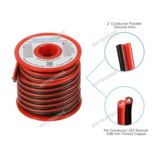 16 Gauge 2 Conductor Parallel Silicone Wire 200 deg C 25 feet Tinned Copper Wire