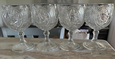 4 Water Goblet Starred Loop Clear by DUNCAN & MILLER 6'' EAPG Star & Fan Design