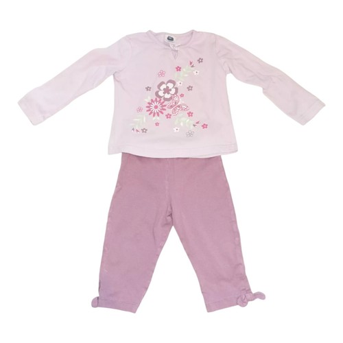M&Co Girl's Pyjama Set Purple Cotton Floral Children Size 2-3 years