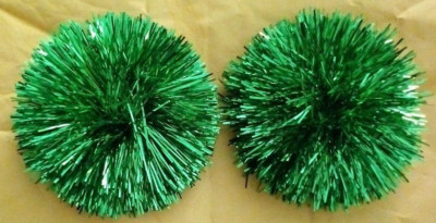 Lot Of Two New Stick-On Green Glitter Tinsel Poms Poms