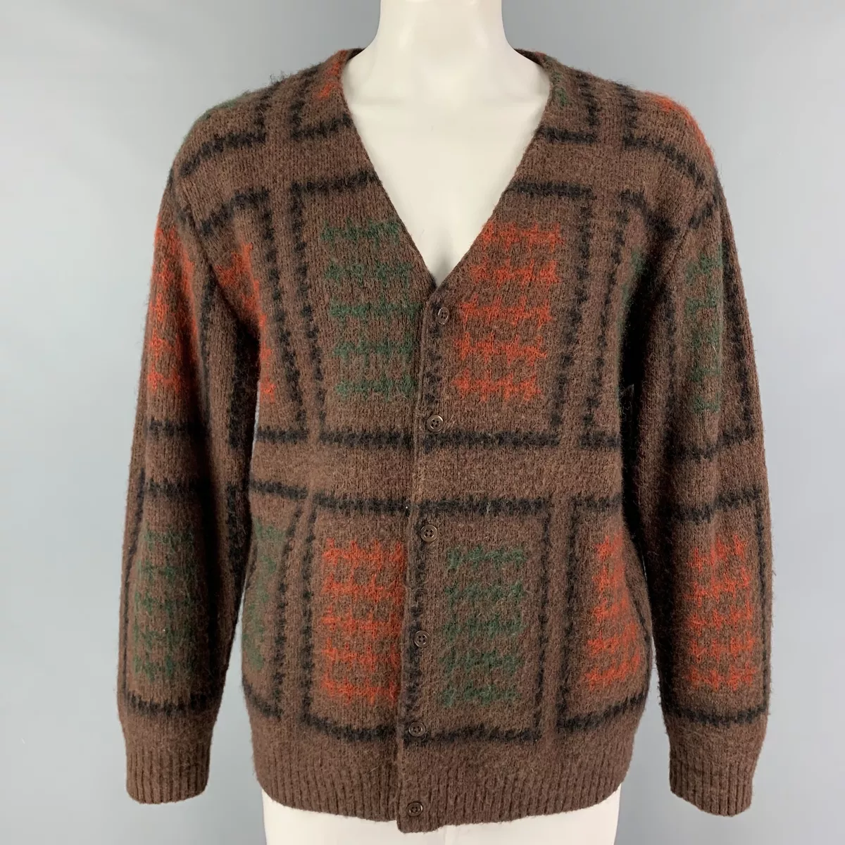 BEAMS PLUS Size XL Brown Multi-Color Pattern Mohair Blend Cardigan | eBay