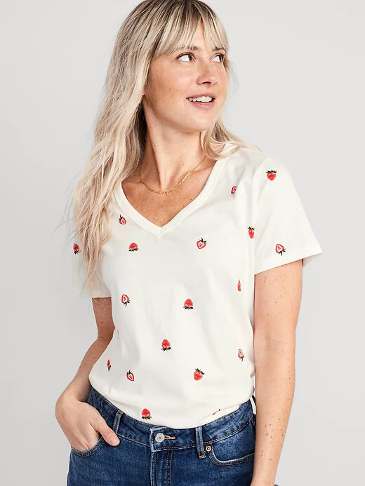NWT Old Navy Soft EveryWear Printed V-Neck Tee T-Shirt Strawberry Women  Large | eBay