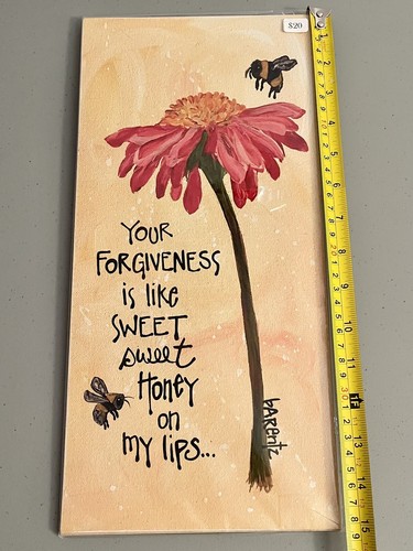 chris bARenTz originals Wall Hanging Art On Wood, Flower & Bees, Made In USA New - Picture 2 of 5