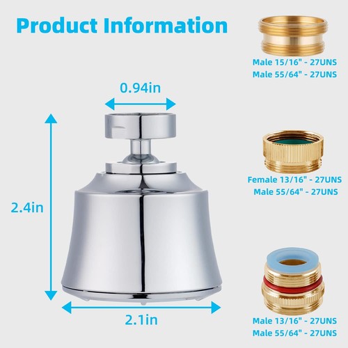 Sink Faucet Aerator,360°Big Angle Swivel Faucet Sprayer Head,Kitchen Sink Faucet - Picture 34 of 47