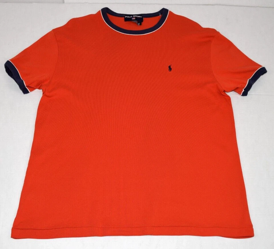 Camiseta Polo Deportiva Vintage Ralph Lauren Talla M Años 90 Camisa Naranja Timbre Negro Foto 2 de 4