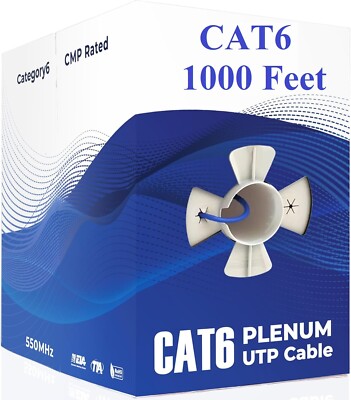 CAT6 Plenum Ethernet Cable Blue 1000FT (CMP) , 23AWG 550MHz UTP DTX 1800 Test