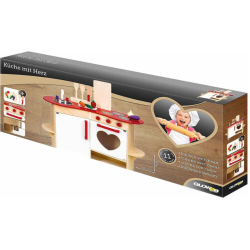 Kinderküche aus Holz Spielküche Kochen Kinder Spielzeug Holzküche weiß rot Herz - Bild 3 von 3