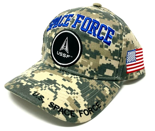 CAMO UNITED STATES SPACE FORCE TEXT LOGO US USA FLAG CAMOUFLAGE USSF HAT CAP NWT - Picture 1 of 4