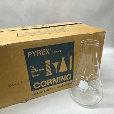 Pyrex Lab Sparge NEW 6x Pyrex Corning Lab 1000ml Erlenmeyer Flask Glass 5100-IL Case Of ...