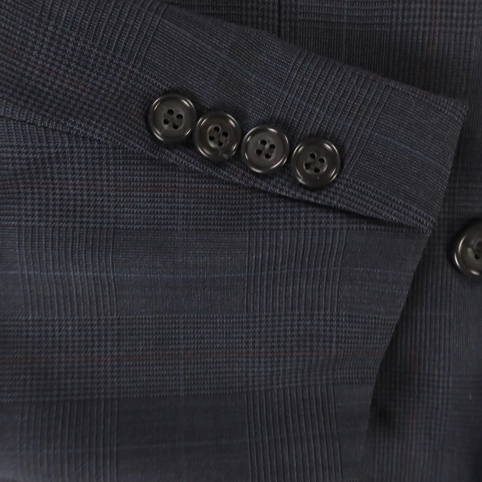 Chaqueta Evan Picone M Azul Glen Cuadros 100% Lana Worsted Doble Pecho EE. UU. 42L Foto 4 de 4