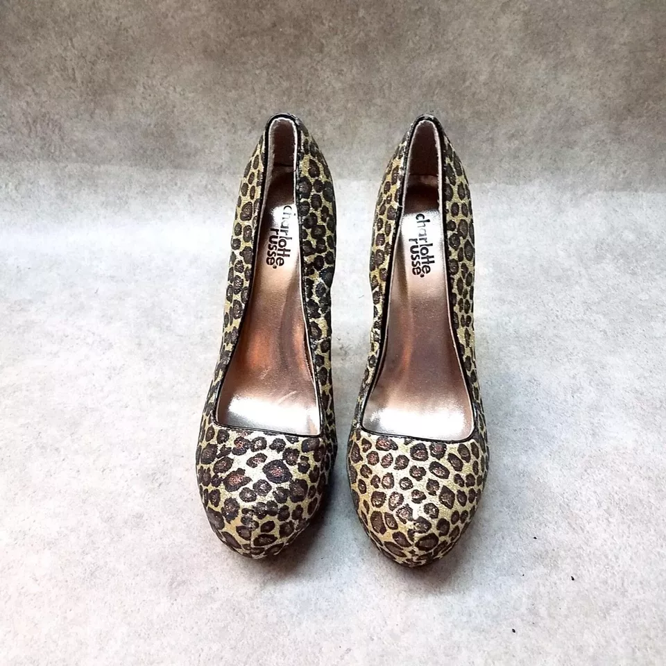 Charlotte Russe Womens Size 6 Brown Animal Print Slip On Heel Platform Pumps - Image 2 of 4