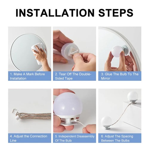10 Bulbs DIY Hollywood Lighting Makeup Vanity Mirror with Dimmable Lights - Bild 12 von 14