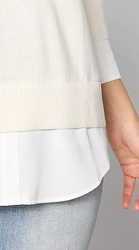 Joan Rivers 3/4 Sleeve V-Neck 2Fer Sweater Size L Natural NEW - Image 2 of 4