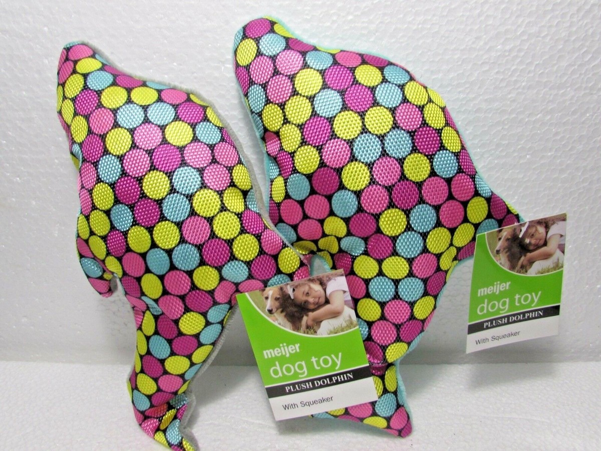 Plush DOLPHIN Squeak SQUEAKY Dog Toy Small DOG CANVAS POLKA DOT LOT OF TWO  TOYS