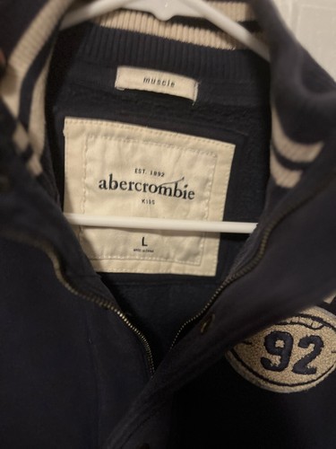 Abercrombie Kids Retro BLUE LOGO LONG SLEEVE ZIPPER SWEATSHIRT JACKET EUC LG - Picture 4 of 7