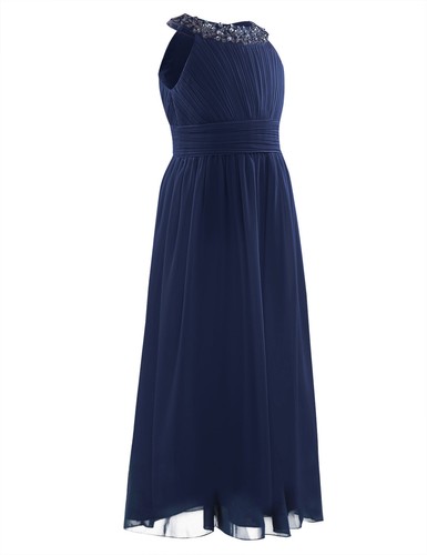 Girls Sequins Chiffon Dress Princess Pageant Prom Gown Party Bridesmaid Costume - Picture 16 of 70