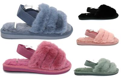Mädchen Kunstfell flauschig Schieber flach warm Hausschuhe Schnalle Sandalen Fell Pantoletten Schuh