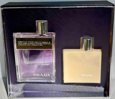 PRADA *AMBER POUR HOMME* MEN'S EDT SPRAY 3.4 OZ/BODY WASH/AFTER SHAVE BALM 3 PC
