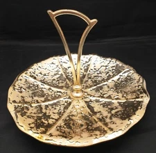 Vintage Weeping Gold Candy Tidbit Dish W/Handle (B16)