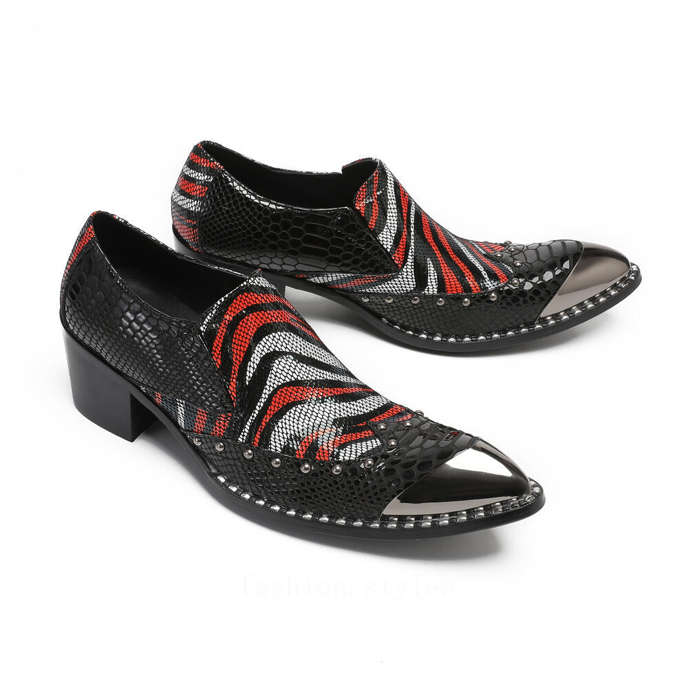 SAOLA Scarpe uomo metallo punta rivetto matrimonio vera pelle abito tacco cubano pelle di serpente