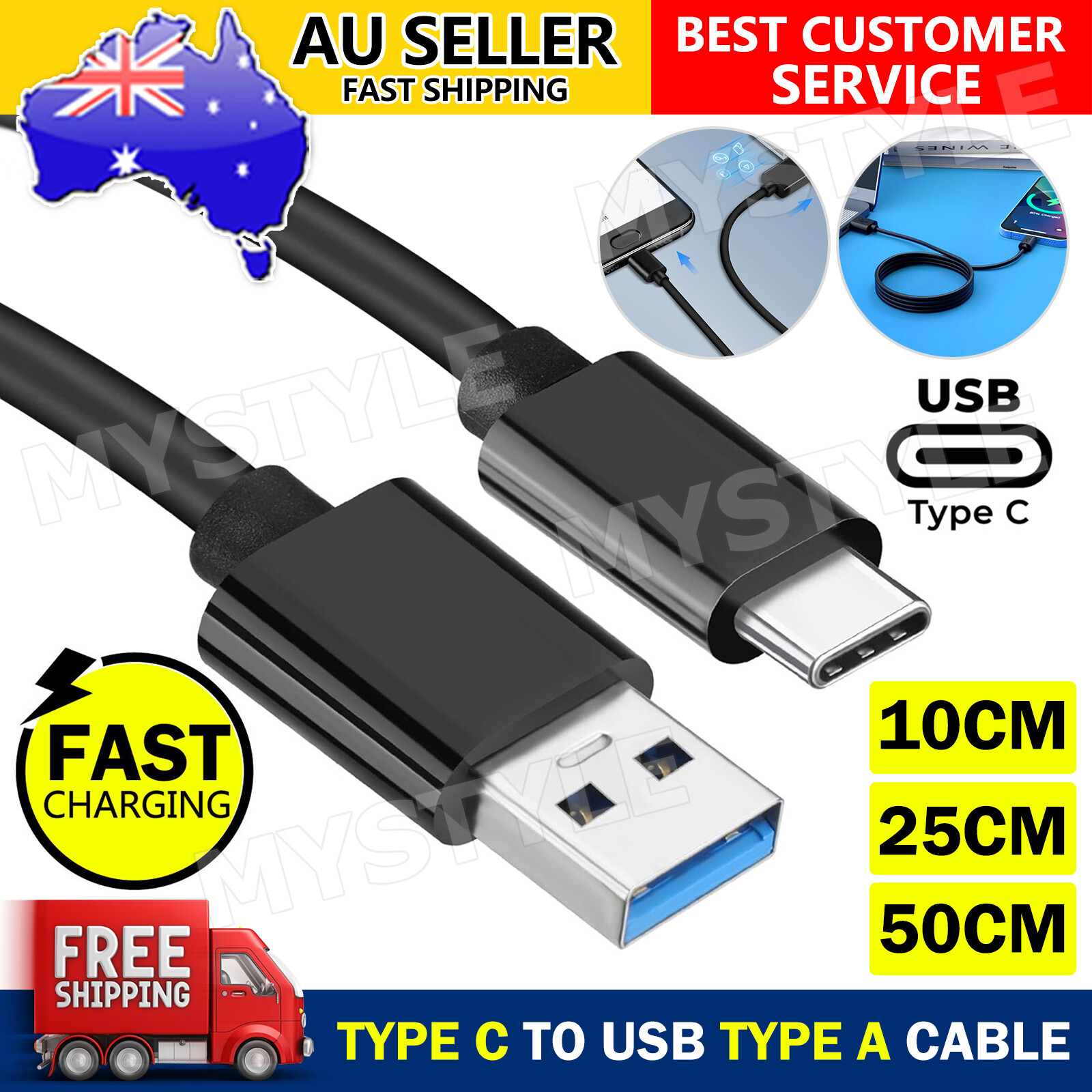 50cm 25cm 10cm Type C cable to USB Type A short small USB-C Male Data cord