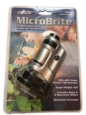 Carson New in Package MicroBrite LED Lighted 20X-40X Zoom Pocket Microscope