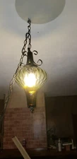 Vtg 1970's MCM Retro Bubble Glass Hanging Swag Lamp Smoky Green Elegant Beauty