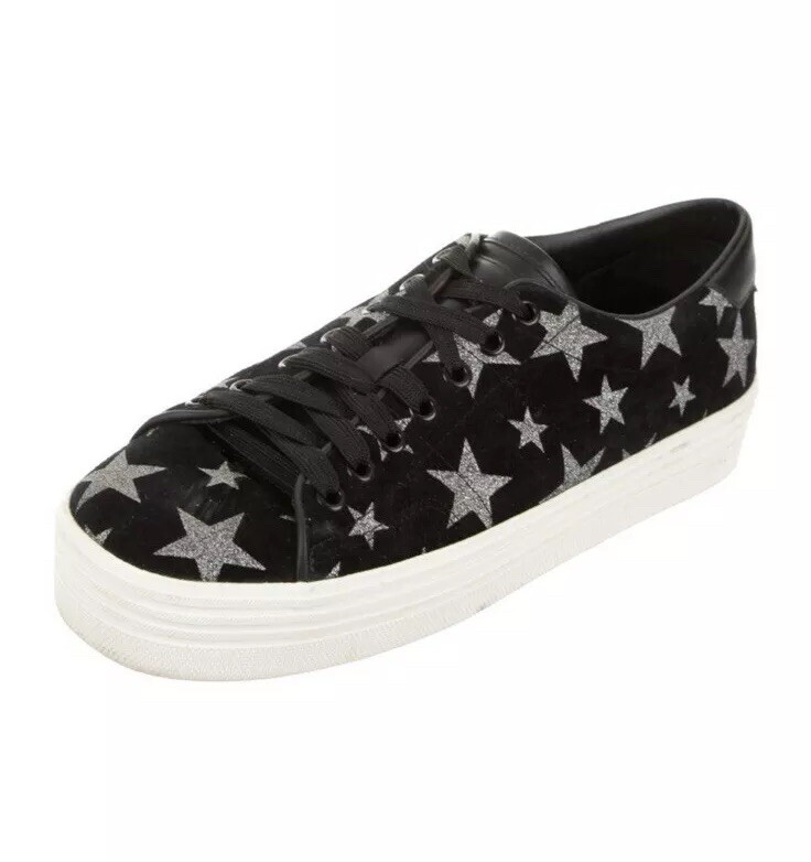 Saint Laurent Star Sneakers Nero Scamosciato Metallizzato Scarpe Corte Taglia 10