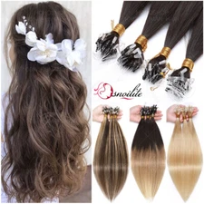 200PCS THICK Micro Loop Tips Ring Remy Real Human Hair Extensions Bead Full Head