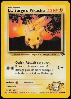 Pokemon TCG LT SURGES PIKACHU 84/132 GYM CHALLENGE COMMON UNLIMITED ENG EX 2000
