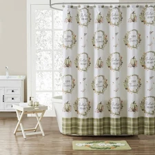 - Bathroom Set, Shower Curtain & Decorative Hooks, Non-Slip Bath Rug, Ceramic...