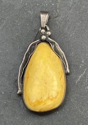 835 Silber Butterscotch Bernstein Anhänger Handarbeit (S 6849)