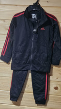 ADIDAS Boy's Size 7 Black Red Track Suit Jacket Pants Sweatpants 2 Pc Set