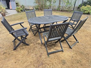 Folding Oval Teak Garden Table Set 6 Chairs Painted Anthracite Grey