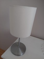Modern Table Lamp with White Fabric Shade  Metal Base   Used, Good Condition