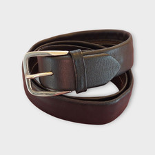 Swiss Made Leather Money Belt Hidden Zipper Compartment Brown Silver Buckle 93cm