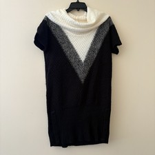 Candie’s XL Sweater Dress Black White Gray Chevron Cowl Neck Short Sleeve