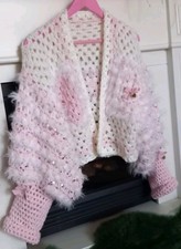 Moda donna giacca uncinetto pezzo unico oversize boho hippie shaby chic impressioni 