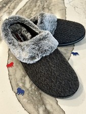 NIB Skechers Cozy Campfire Knit Vegan Slippers - Charcoal Gray - 9 Womens - NEW