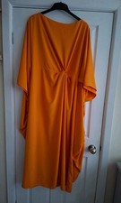 H&M Orange Kaftan Maxi Dress Twist Front Train Back Boho Retro UK14/16 Size L