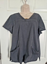 Heart  Soul Scrub Top Gray W/Pink Accents Sz XL Cell Phone Pockets