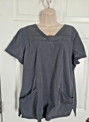 Heart & Soul Scrub Top Gray W/Pink Accents Sz XL Cell Phone Pockets 